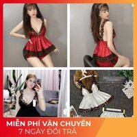 ❤FREESHIP❤ Đồ Mặc Nhà Đồ Ngủ Nữ Đồ Ngủ Sexy Phi Lụa Phối Beo Có Mút Ngực <60Kg