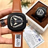 FreeShip Đồng Hồ Seven Friday Nam Máy Pin, Mặt Vuông Thép Không Gỉ, Dây Da Cao Cấp Sang Trọng - Lịch Lãm