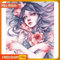 (freeship extra) Tranh tự tô sơn dầu số hóa -Tranh nàng thơ