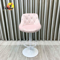 (FREESHIP) Ghế Chụp Hình, Ghế Bar Chân Trắng Mẫu Nỉ Nhung Tùy Chỉnh Độ Cao Từ 60-80Cm (Có Sẵn)