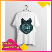 FREESHIP - GIẢM SỐC  Áo thun trắng unisex in hình chó sói xanh