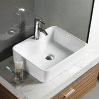 [Freeship - Hàng cao cấp] Chậu sứ lavabo trắng kiểu vuông có lỗ vòi gắn trên
