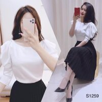 [FREESHIP - HÀNG CAO CẤP] Set áo lụa trắng chân váy đen dập ly cao cấp S1259