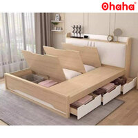 [Freeship HCM - Có ảnh thực tế] Giường ngủ gỗ công nghiệp bọc nệm Ohaha - GN001
