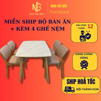 [FREESHIP-HCM] Trọn bộ bàn ăn 4 ghế nệm Nam Sài Gòn mặt bàn giả vân đá hiện đại ( miễn ship hcm)