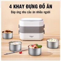 [FREESHIP] Hộp Cơm Cắm Điện 2 Tầng 4 Ngăn Inox Giữ Nhiệt Hâm Nóng Và Tự Nấu Chín Thức Ăn, Cà Men Đựng Cơm Đi Làm.