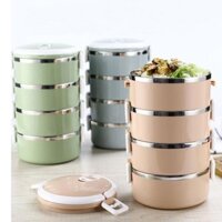 [FREESHIP] Hộp Cơm Giữ Nhiệt, Cặp Lồng Cơm Giữ Nhiệt Lúa Mạch 4 Tầng Ruột Inox