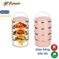 💖FreeShip💖 Hộp Cơm Giữ Nhiệt Lúa Mạch 4 Tầng, Cặp Lông (Cà Men) 4 Tầng Ruột Inox 304 Giữ Nhiệt Lâu, Dung Tích 2.8L