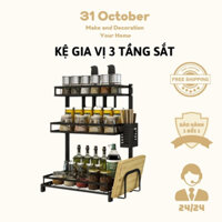 🚛FREESHIP 🆓 Kệ Để Bàn Nhà Bếp - Kệ Gia Vị 3 Tầng - Lắp Ghép - Sơn Đen Tĩnh Điện Cao Cấp