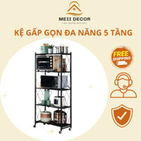 💗FREESHIP💗 Kệ Sắt Đa Năng 5 Tầng - Kệ Đựng Đồ Nhà Bếp Có Gấp Gọn Có Bánh Xe Sơn Tĩnh Điện Cao Cấp MEII DECOR