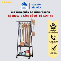 🚛FREESHIP 🆓 Kệ Treo Quần Áo Chữ A Sắt Thép Carbon 2 Tầng Có Bánh Xe Di Chuyển Tiện Lợi Decor Siêu Đẹp