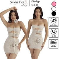 [FREESHIP-Kèm choker] Đầm body ôm nữ đuôi cá khoét eo cột dây eo và cổ tay cánh tiên mặc được 2 kiểu 5 màu