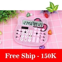 Freeship Máy tính tiền đính đá hình mèo Kitty năng lượng mặt trời