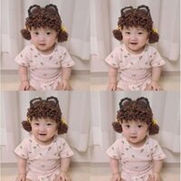 (freeship) Mũ len tóc giả 2 chùm bé gái