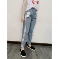 [Freeship ]  Quần Baggy Nữ Cạp Cao Chất Bò Đũi Phối Viền Sọc