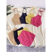 [FREESHIP] Set 2 món áo yếm croptop cột dây + chân váy ôm ngắn có lót quần nhiều màu