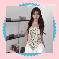 🌸🌸FREESHIP🌸🌸 Set Bộ Áo Yếm Thổ Cẩm Quần Jogger Trắng Dài Hàn Quốc Siêu Xinh