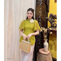 [FREESHIP] Set đồ lam đi chùa nữ tay cánh tiên cài hoa Pháp phục đi chùa cổ 3 phân thêu hoa Bộ bà ba cách tân, thanh lịc