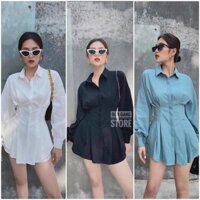 [Freeship] Set Sơ Mi Tay Dài Dưa Gang store SSM01 giấu quần nhún eo cực tôn dáng