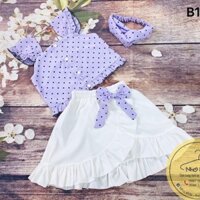 [FREESHIP] Set váy chấm bi 2 dây HÀNG THIẾT KẾ] chân váy trắng xòe nơ kèm turband, băng đô