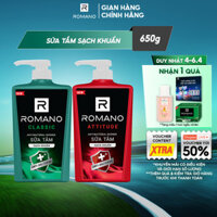 [Freeship] sữa tắm nam sạch khuẩn Romano hương thơm nam tính Classic/ Attitude 650g/chai - 2 mùi hương có sẵn