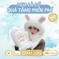 [Freeship] [Tặng quà]Mũ len nữ trùm đầu liền khăn bao tay mùa đông ấm áp Nón lông tai thỏ cute dễ thương [Hàng loại 1]