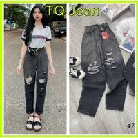 (freeship - TINH TẾ) QUẦN BAGGY JEAN NỮ LƯNG CAO RÁCH TE TUA MÀU XÁM LOANG MẪU MỚI thời trang