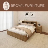 [FREESHIP TPHCM] Giường ngủ có kệ đầu giường BROWN thiết kế hiện đại 2 hộc kéo BR511.4