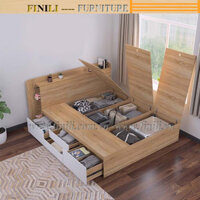 [FREESHIP TPHCM]Giường ngủ hiện đại gỗ MDF tự lắp đơn giản 2 hộc kéo FNL044