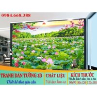 Freeship Tranh dán tường 3D hoa sen - DECAL, vải lụa phủ kim sa (Kích thước theo yêu cầu)