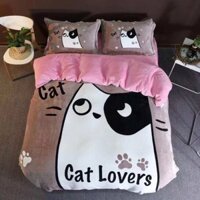 FREESHIP TỪ 99K _ Bộ Chăn Ga Gối Nỉ Nhung 3D Cao Cấp Mẫu 2 Mèo