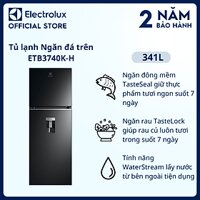 [Freeship] Tủ lạnh Electrolux Inverter ngăn đá trên có ngăn đông mềm 341 lít - ETB3740K-H - Lấy nước từ bên ngoài, khử mùi diệt khuẩn, tươi ngon suốt 7 ngày [Hàng chính hãng]