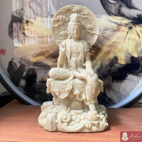 [Freeship] Tượng Quan Âm Tự Tại Giả Đá Sỏi Trang Trí Để Bàn, Phòng Khách, Tiểu Cảnh, Bonsai, Hòn Non Bộ Composite 20 cm