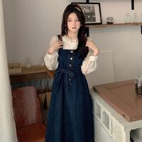 FREESHIP VÁY YẾM JEAN BUỘC NƠ ULLAZANG SIÊU XINH DÁNG THỤNG