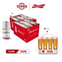 [FREESHIP + VC 20K] Bia Budweiser Combo 2 Thùng 12 Lon 500ml - Tặng 4 Ly Thủy Tinh Budweiser 330ml Cao Cấp