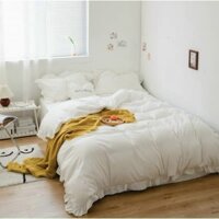 [FreeShip - Xả Kho] Bộ chăn ga gối Cotton tici viền bèo đáng yêu drap giường Hàn quốc ga trải bo chun đủ size - Màu trắn