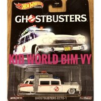 freeship Xe mô hình Hot Wheels Premium Series Ghostbusters Ecto-1 GJR39, bánh cao su.