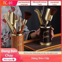 🍀FREESHIP🍀2 Mẫu Bộ Trà Cụ 6 Chi Tiết Bằng Đồng Nguyên Chất Kết Hợp Với Gỗ Hắc Đàn và Cẩm Hồng Sắc Tự Nhiên