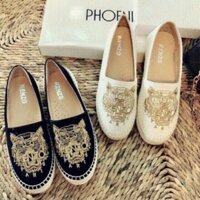 FREESHIP_Giày slip on thêu hổ KENZO 2 màu đen trắng hàng đẹp đế cói (ảnh thật) Xịn Nhất