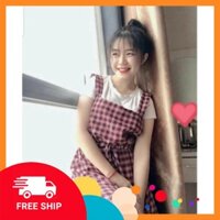 [FREESHIP_Hàng Auth] [Chất Đẹp] Váy yếm kẻ caro có dây buộc bụng