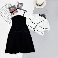 [FREESHIP_Hàng Auth] [FREESHIP_Hàng Thái Lan] Set váy 2 dây đen xòe mix áo khoác croptop viền cổ V - Sỉ Ngọc Tâm