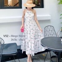 🍊FreeshipXtra🍊 Đầm Maxi dài cổ yếm , họa tiết nhẹ nhàng xinh xắn V52