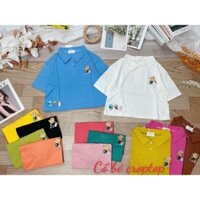 [Freesize 40-55kg] Áo thun cổ bẻ croptop lửng cho bé gái