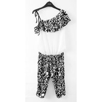 [Freesize] Jumpsuit dài sọc vằn đen trắng 1 dây trễ vai chất liệu thun co giãn dạo phố xinh xắn (Thanh lý)