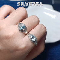 [Freesize] Nhẫn Nam Bạc 925 Topaz Sky Blue, Nhẫn Đ á Xanh Dương Phong Thủy Hợp Mệnh Thủy Mộc TP5
