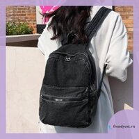 [Frendyest.vn] Ba lô Denim thời trang Túi sách cổ điển Ba lô quần jean dung tích lớn dành cho học sinh