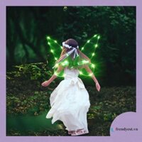 [Frendyest.vn] LED Butterfly Fairy Wings Elf Dress Up Princess Party Favors + Vòng hoa (Xanh lá)