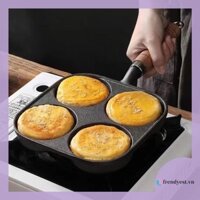 [Frendyest.vn] Máy làm bánh trứng Burger ăn sáng 4 lỗ Tay cầm bằng gỗ Chảo chiên trứng chống dính