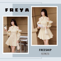 🛍FREYA SHOP🛍 🛍Đầm váy nữ🛍 Đầm thời trang nữ mặc đi chơi chất cotton lạnh cổ tròn vạt nhọn tay dài hở vai váy xoè mẫu