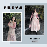 🛍FREYA SHOP🛍 🛍Đầm Váy Nữ🛍 Đầm thời trang nữ mặc đi chơi chất linine cao cấp sọc caro cổ yếm dây váy maxi kèm khoác b